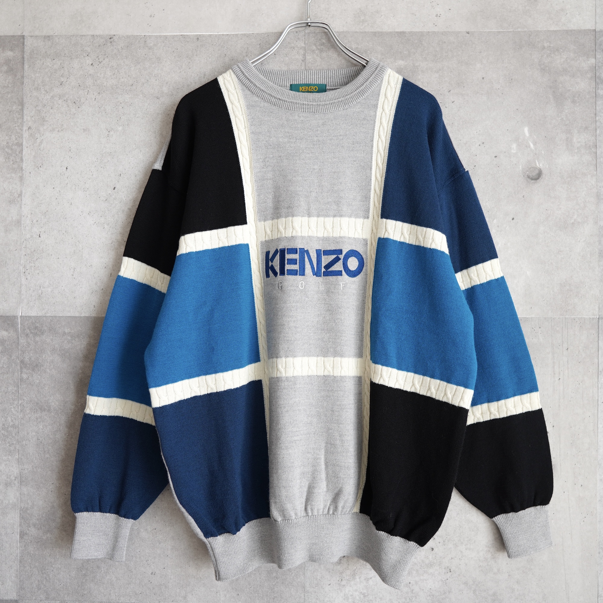 KENZO ケンゾー ニット セーター 90's 切り替えデザイン ロゴ刺繡 日本