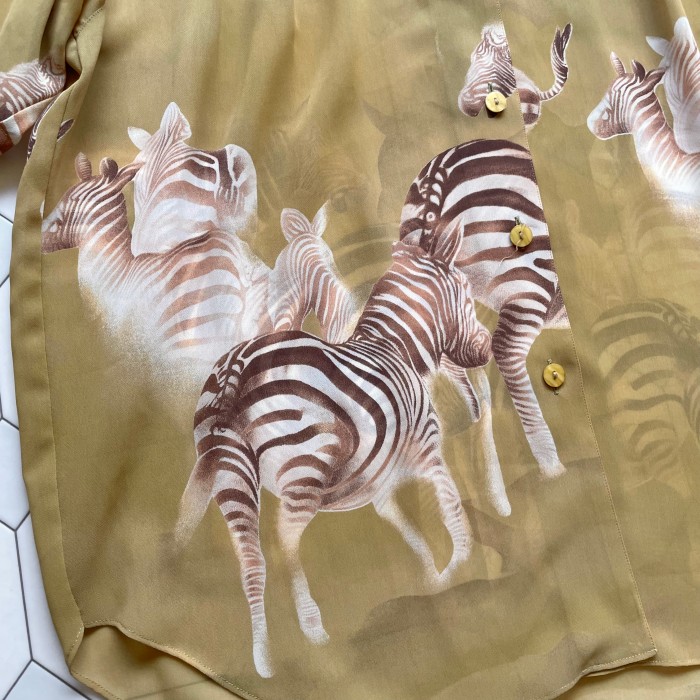 zebra motif sheer shirt〈レトロ古着 シマウマ モチーフ シアーシャツ マスタード アニマル 動物〉 | Vintage.City 빈티지숍, 빈티지 코디 정보