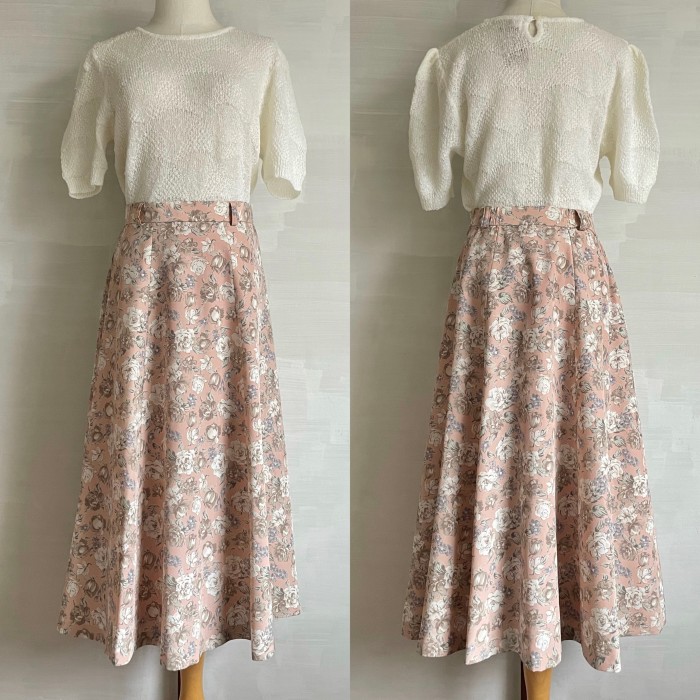 pale pink floral flared skirt 〈レトロ古着 ペールピンク 花柄 フレアスカート〉 | Vintage.City 빈티지숍, 빈티지 코디 정보