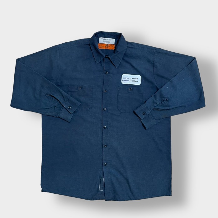 【刺繍ロゴ】レッドキャップワークシャツ長袖オーバーサイズ企業ロゴネイビー XXL