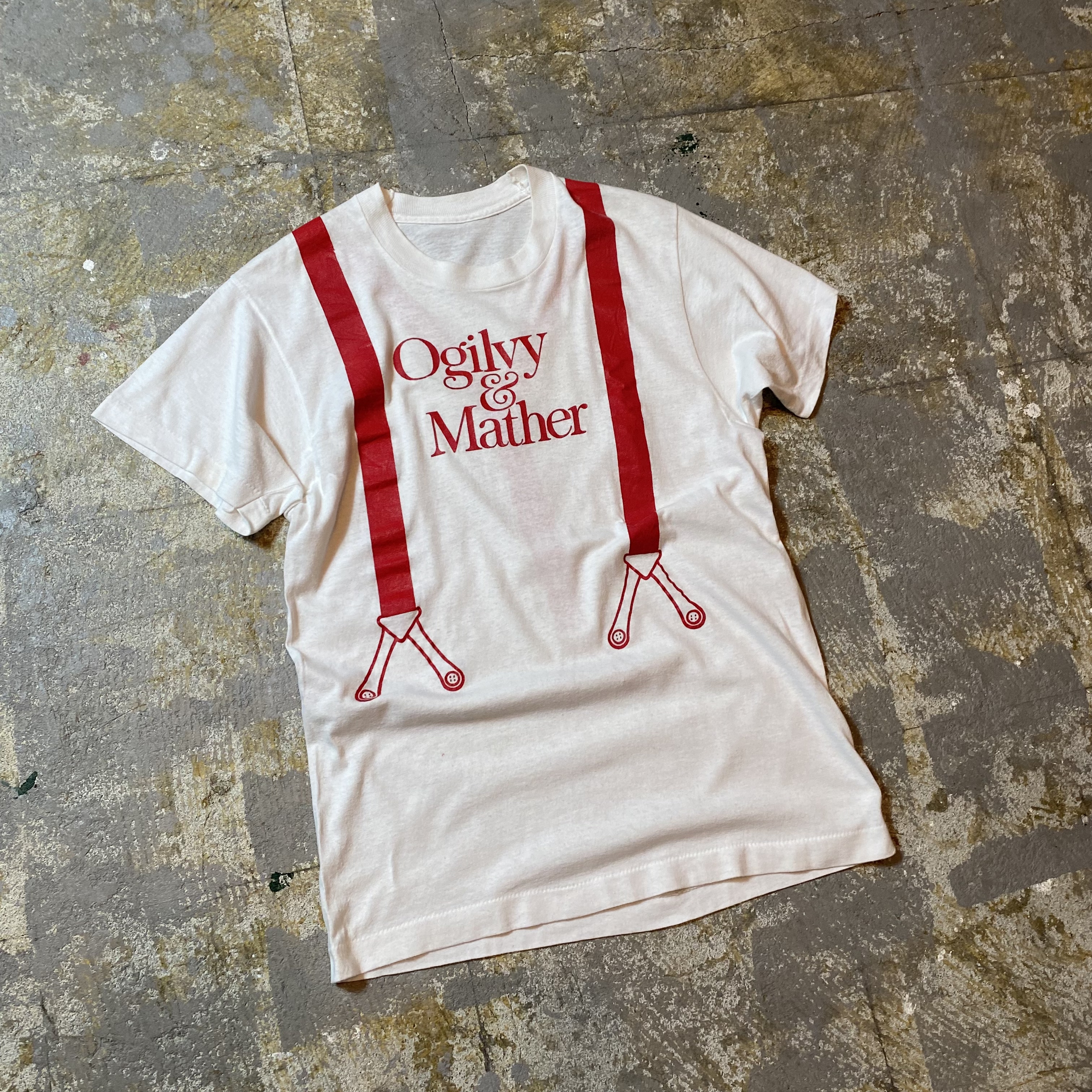 70s80s 騙し絵tシャツ USA製 ホワイト サスペンダー | Vintage.City
