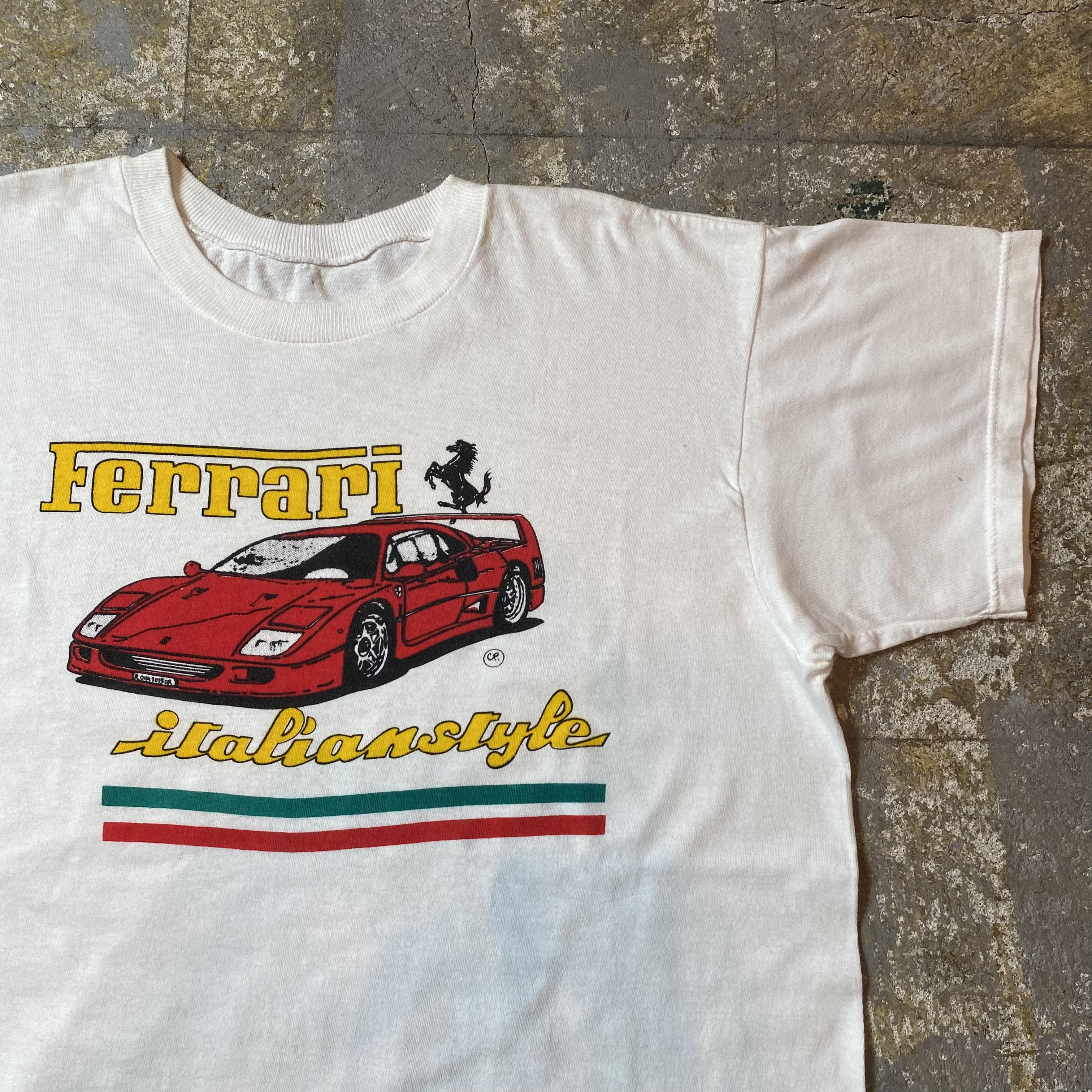 80s フェラーリ 企業tシャツ ホワイト L相当 染み込みプリント