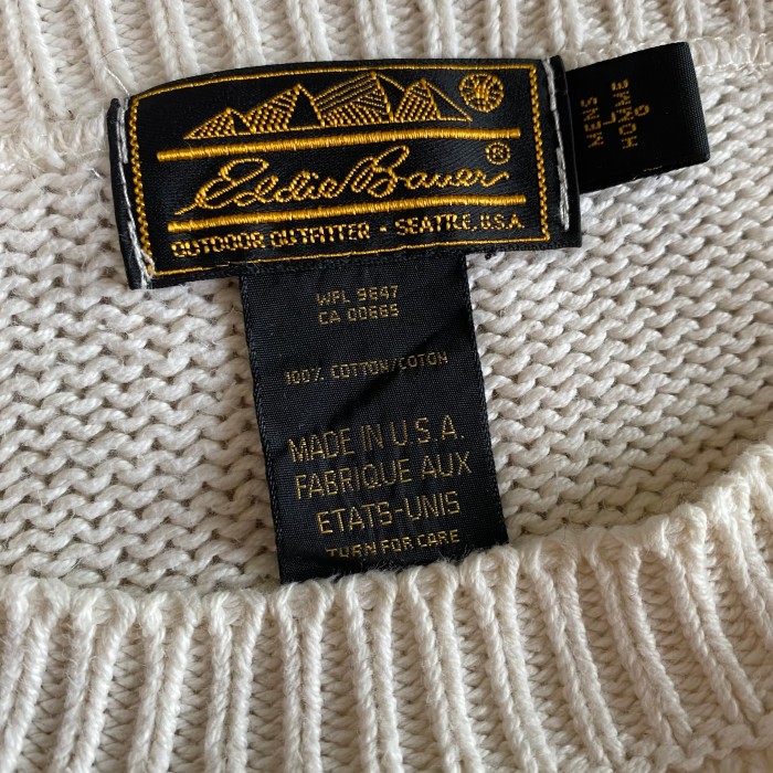 90s USA made / 《Eddie Bauer》white cotton knit エディーバウアー ...