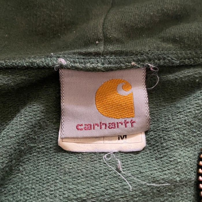 90's carhartt カーハート 刺繍ワンポイントロゴ グリーン ジップ 