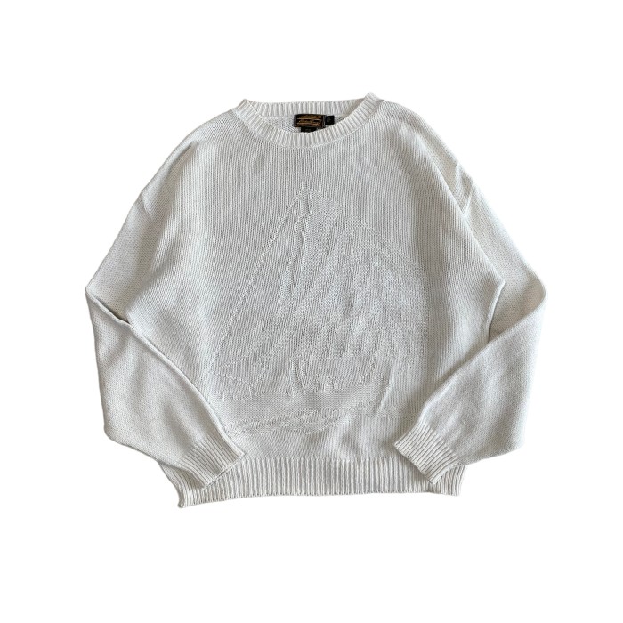 90s USA made / 《Eddie Bauer》white cotton knit エディーバウアー