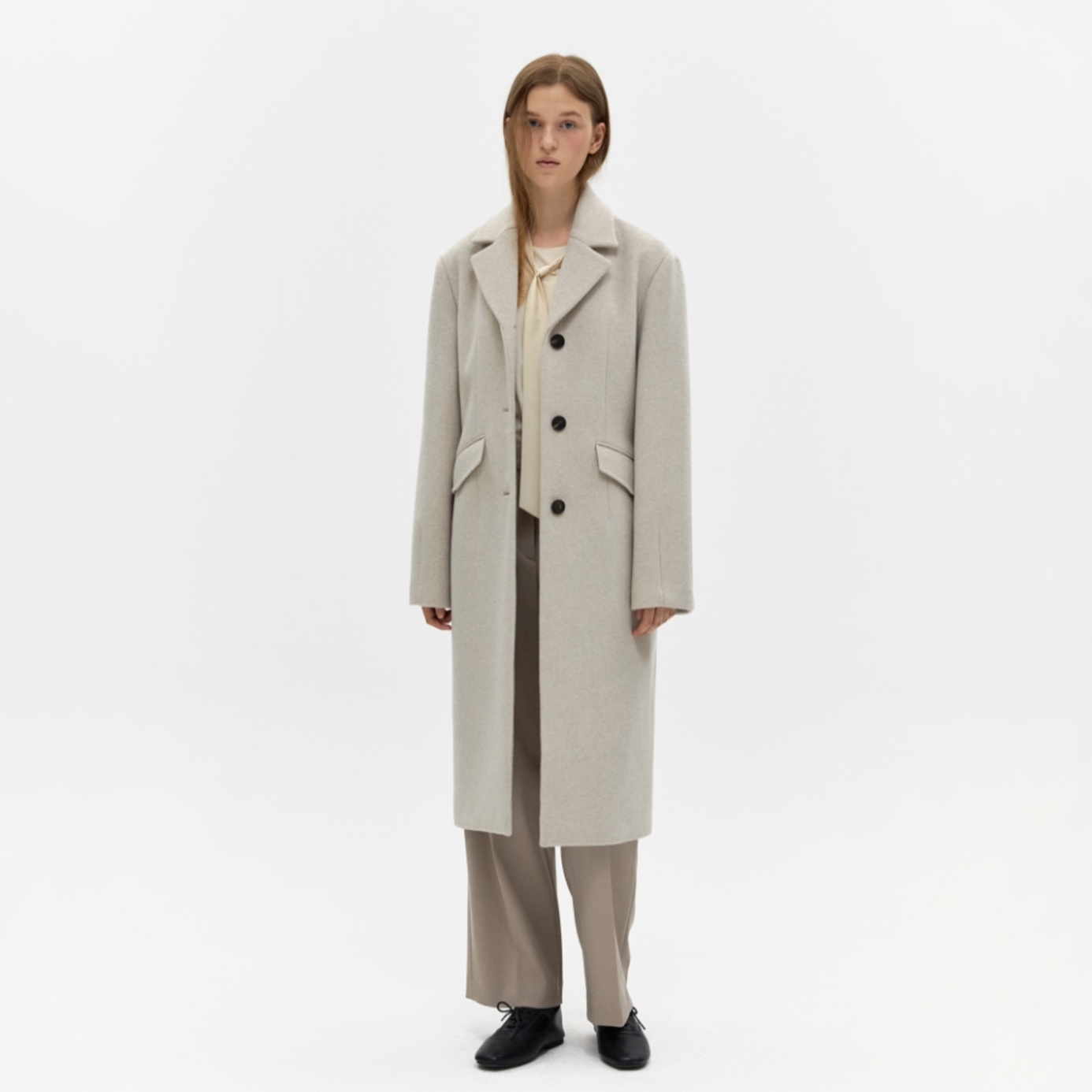 depound-cashmere single coat - melange beige
