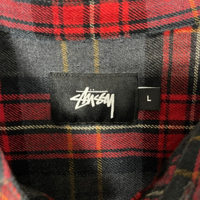 stussy ステューシー シャツ L 長袖 チェック オンブレ 刺繍ロゴ