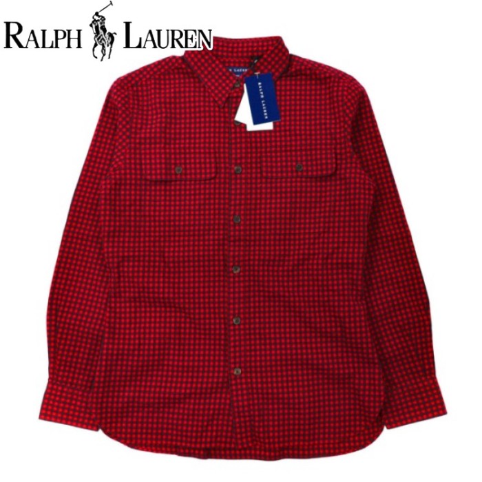 RALPH LAUREN フランネルシャツ 13 レッド チェック コットン レザーエルボーパッチ 未使用品 | Vintage.City 古着屋、古着コーデ情報を発信