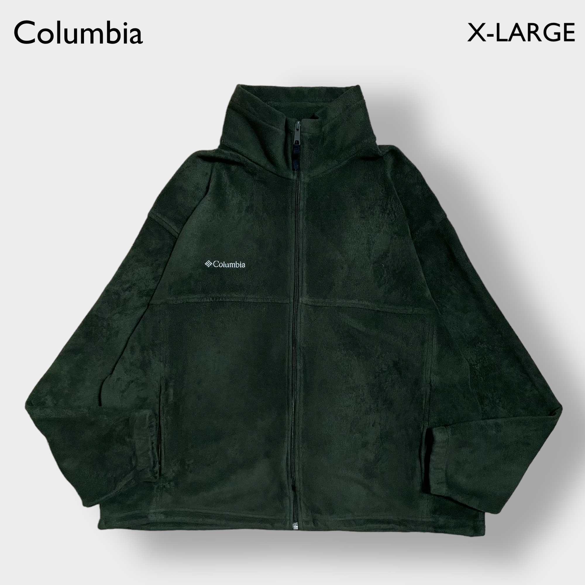 Columbia フリースジャケット ジップアップ フルジップ アウター XL ビッグサイズ コロンビア アウトドア ワンポイント 刺繍ロゴ  ディープグリーン US古着 | Vintage.City