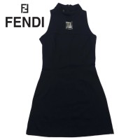 FENDI FFロゴ ノースリーブ ワンピース ハイネック ドレス 42 ブラック バックジップ ストレッチ イタリア製 | Vintage.City 古着屋、古着コーデ情報を発信