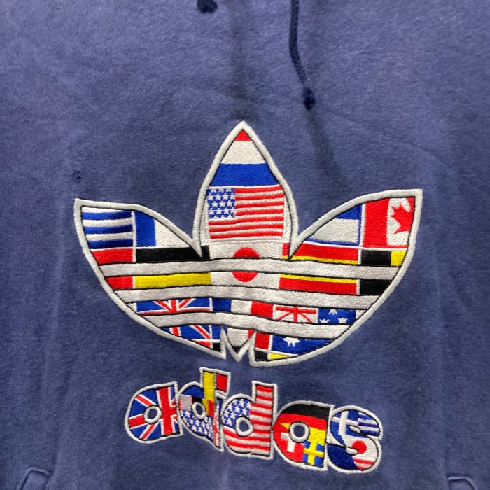 90's adidas世界国旗柄ロゴデザインスウェットパーカー L-O | Vintage.City