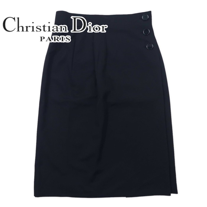 Christian Dior ラップスカート LL ブラック ウール ボタンアップ ...