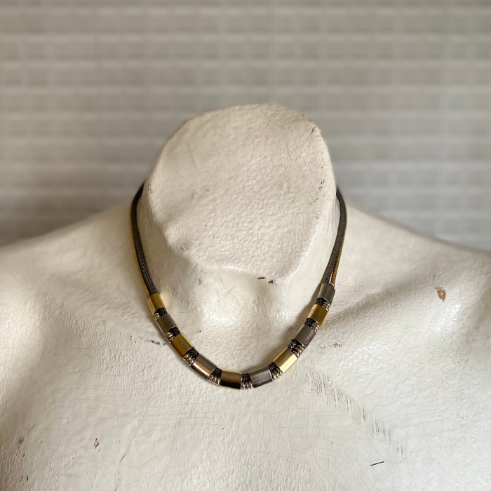 Vintage 70〜80s retro bi-color design double mesh chain necklace