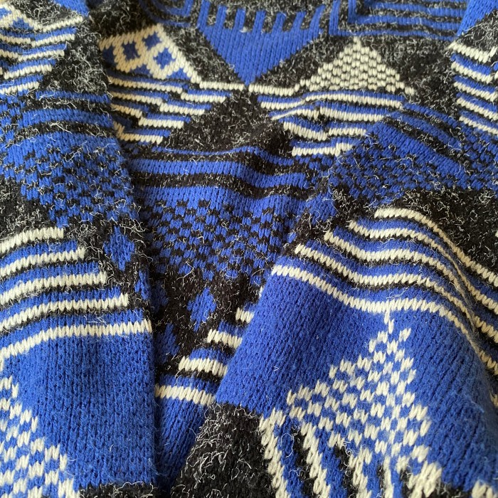 Vintage USA geometric pattern blue×black knit sweater ヴィンテージ ...