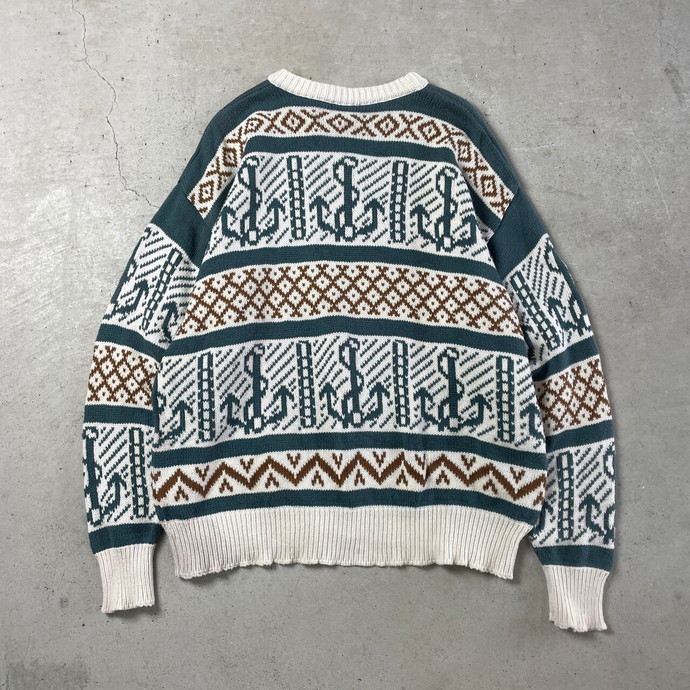 USA製 CAPEISLE KNITTERS 総柄 コットンニットセーター メンズXL