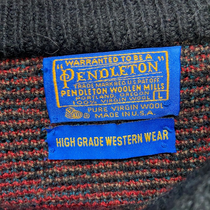 70s USA製 PENDLETON ネイティブ柄セーター 総柄ニット 黒 L | Vintage 