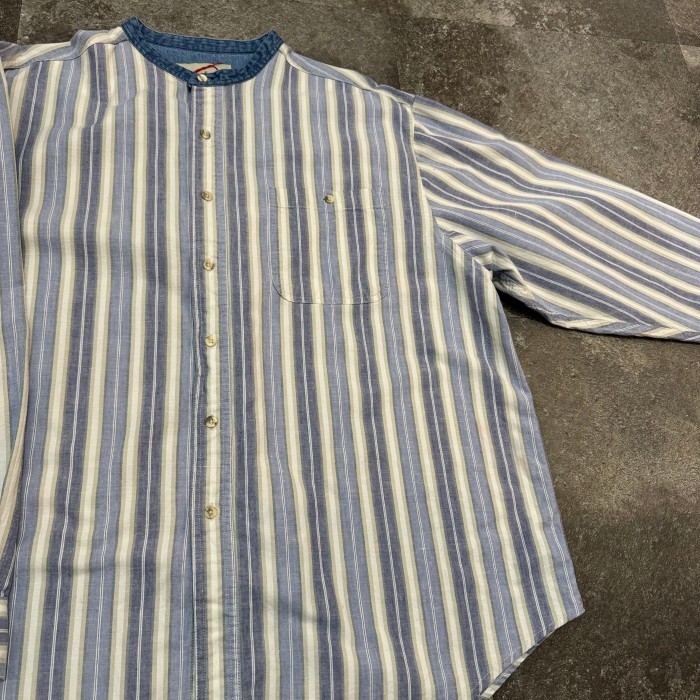 90s ヴィンテージ　ストライプバンドカラーシャツ　XLサイズ | Vintage.City 古着屋、古着コーデ情報を発信