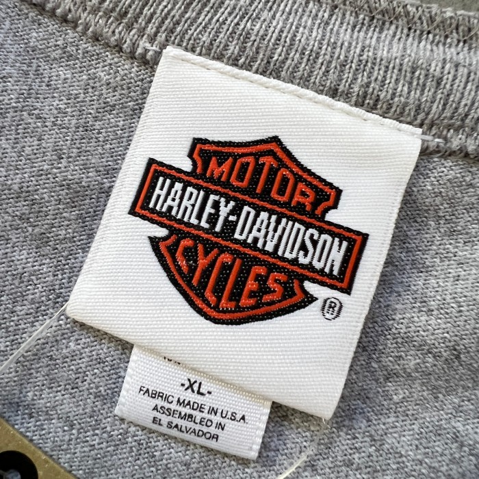 HARLEY DAVIDSON MOTOR CYCLES ハーレーダビッドソン ヘンリーネック ロングTシャツ カットソー バッグプリント XL アメリカ製 | Vintage.City 古着屋、古着コーデ情報を発信