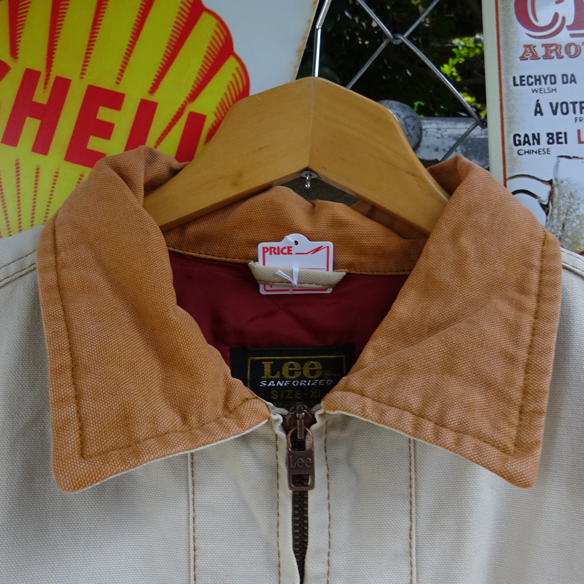 リー ワークジャケット XL ベージュ ステンカラー ダック地 フルジップ 襟