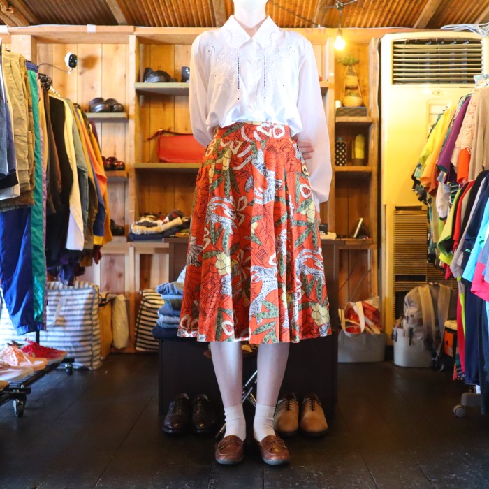 Whole Pattern Skirt Orange | Vintage.City 빈티지숍, 빈티지 코디 정보