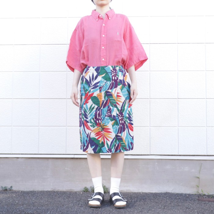Leaf Pattern Linen Wrap Skirt | Vintage.City 古着屋、古着コーデ情報を発信