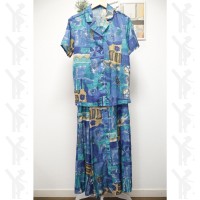 Silk Shirt&Skirt Set Up Blue | Vintage.City 빈티지숍, 빈티지 코디 정보