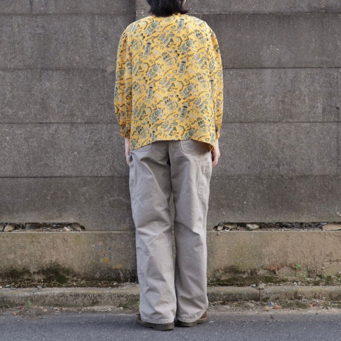 Whole Pattern Stand Collar Shirt Mustard | Vintage.City 빈티지숍, 빈티지 코디 정보