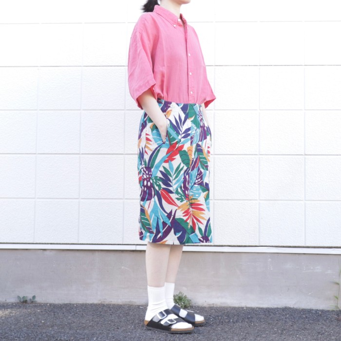 Leaf Pattern Linen Wrap Skirt | Vintage.City 빈티지숍, 빈티지 코디 정보