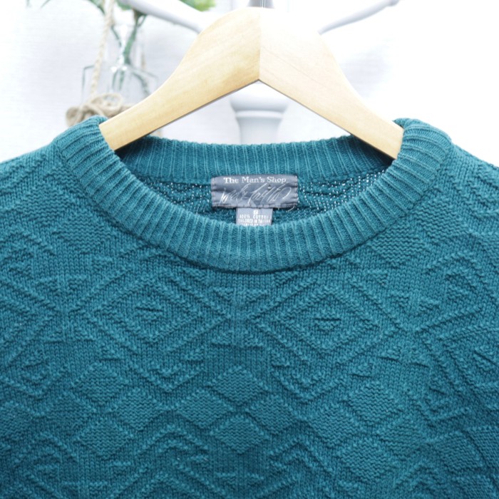 Whole Pattern Cotton Sweater Emerald | Vintage.City 빈티지숍, 빈티지 코디 정보