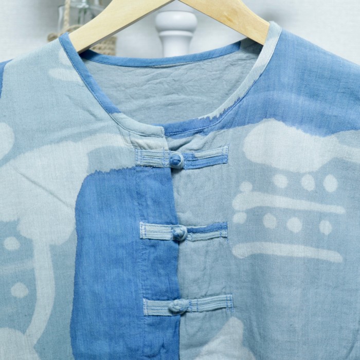 Dyed Chinese Shirt Light Blue | Vintage.City 古着屋、古着コーデ情報を発信