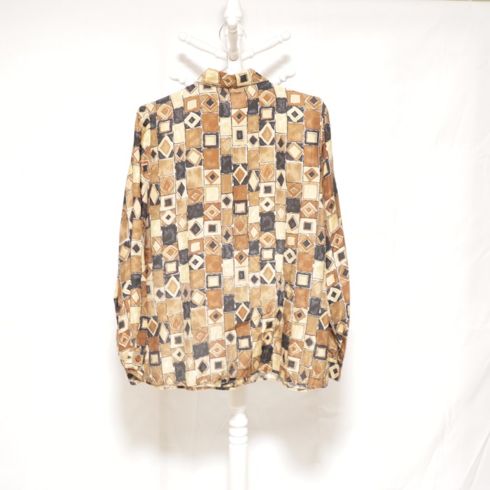 Block Pattern Silk Shirt Brown | Vintage.City 古着屋、古着コーデ情報を発信