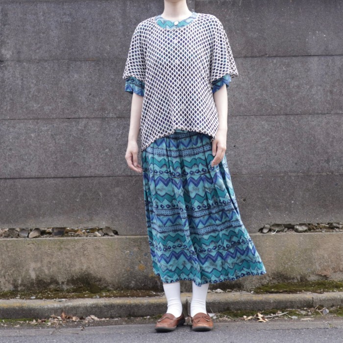 Whole Pattern Silk Shirt&Skirt Set Up | Vintage.City 빈티지숍, 빈티지 코디 정보
