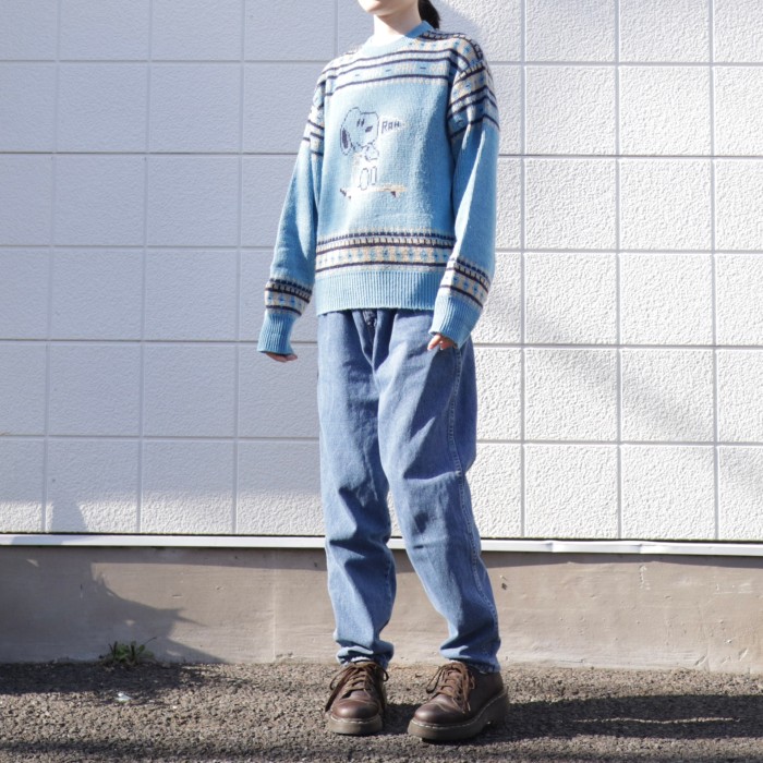 70's Arrow Character Acrylic Knit Sweater Light Blue | Vintage.City 古着屋、古着コーデ情報を発信