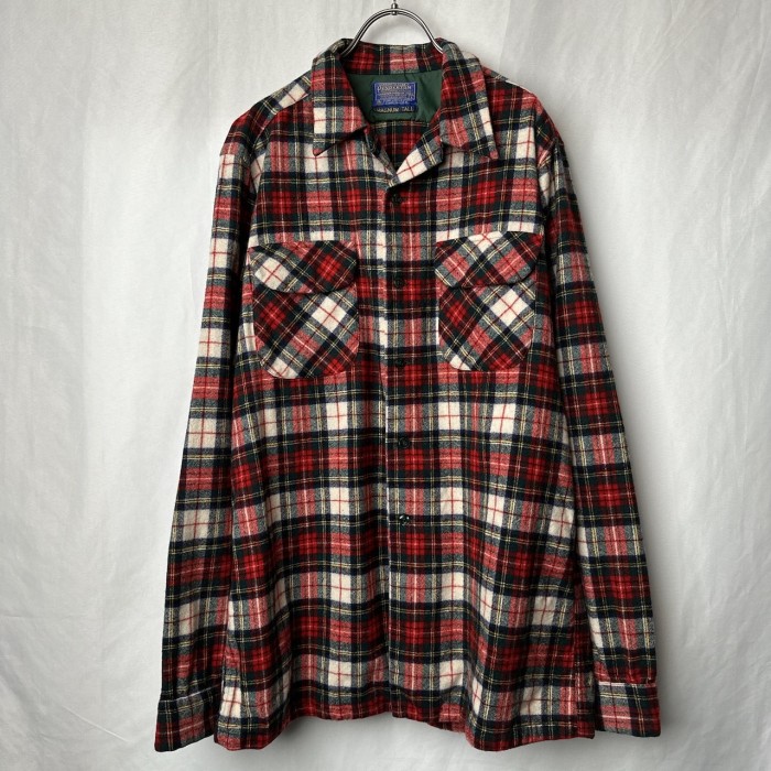 70s USA製 ペンドルトン 開襟 ウールシャツ チェックシャツ サイズ：L