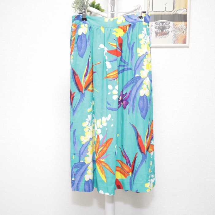Flower Pattern Skirt Turquoise Blue | Vintage.City 古着屋、古着コーデ情報を発信