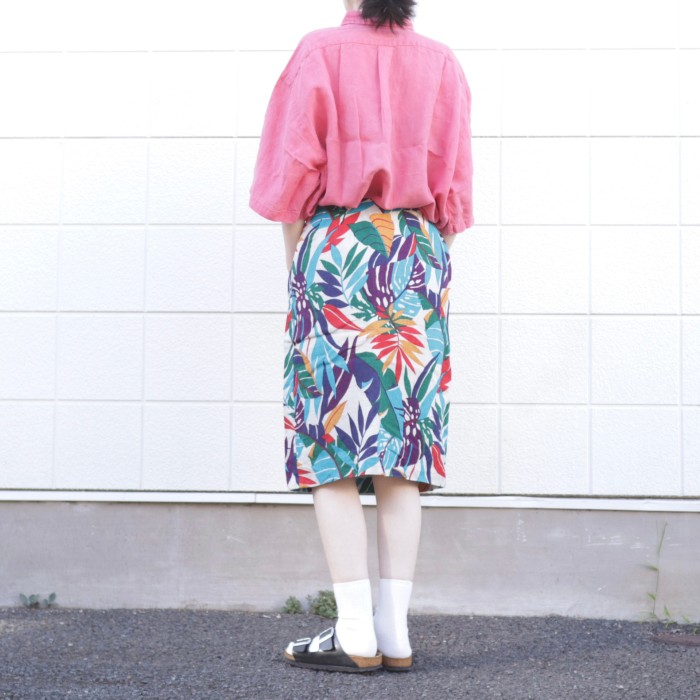 Leaf Pattern Linen Wrap Skirt | Vintage.City 古着屋、古着コーデ情報を発信