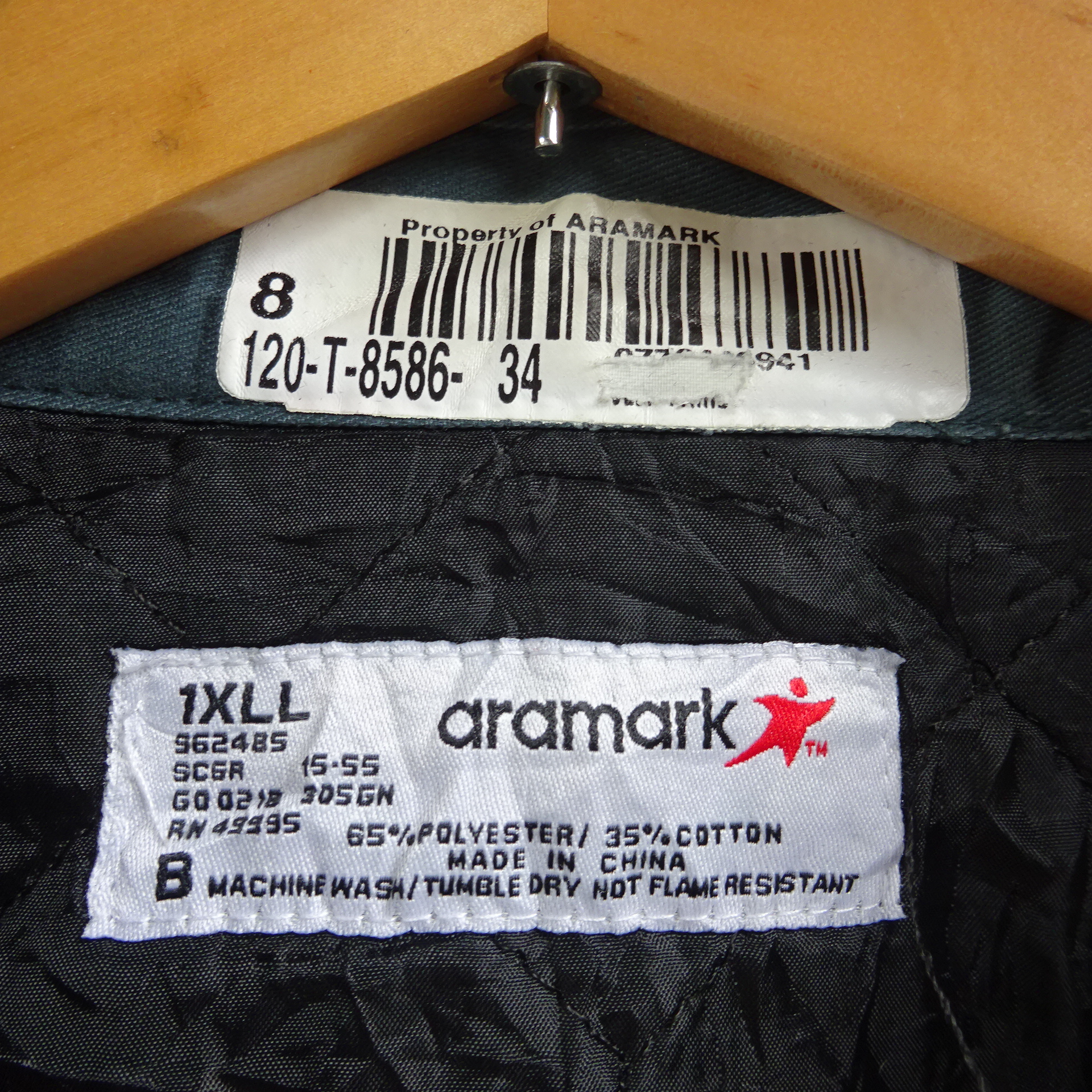 aramark ワークジャケット 1XLL グリーン フルジップ ステンカラー
