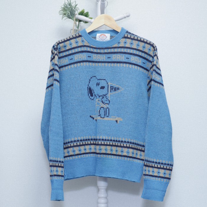 70's Arrow Character Acrylic Knit Sweater Light Blue | Vintage.City 빈티지숍, 빈티지 코디 정보