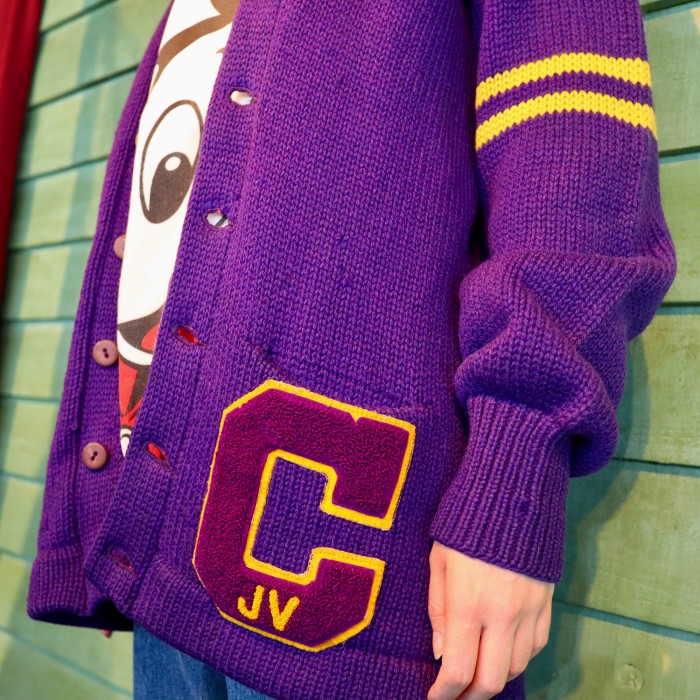 50s PRINCETON Lettered Cardigan Purple | Vintage.City 古着屋、古着コーデ情報を発信