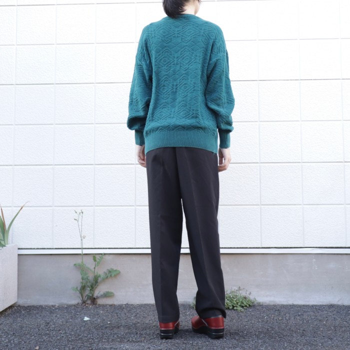 Whole Pattern Cotton Sweater Emerald | Vintage.City 古着屋、古着コーデ情報を発信