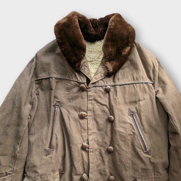 1970s フェイクファー ヘビーアウター ダブルボタン ハンティングジャケット コート フランス。 | Vintage.City 古着屋、古着コーデ情報を発信