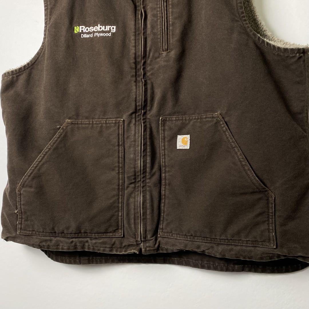 Carhartt 企業ロゴ ダックベスト 裏ボア ブラウン 2XL S1011 | Vintage