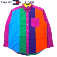 TOMMY HILFIGER 90年代 クレイジーパターン ボタンダウンシャツ M マルチカラー コットン ワンポイントロゴ刺繍 ビッグサイズ | Vintage.City 古着屋、古着コーデ情報を発信