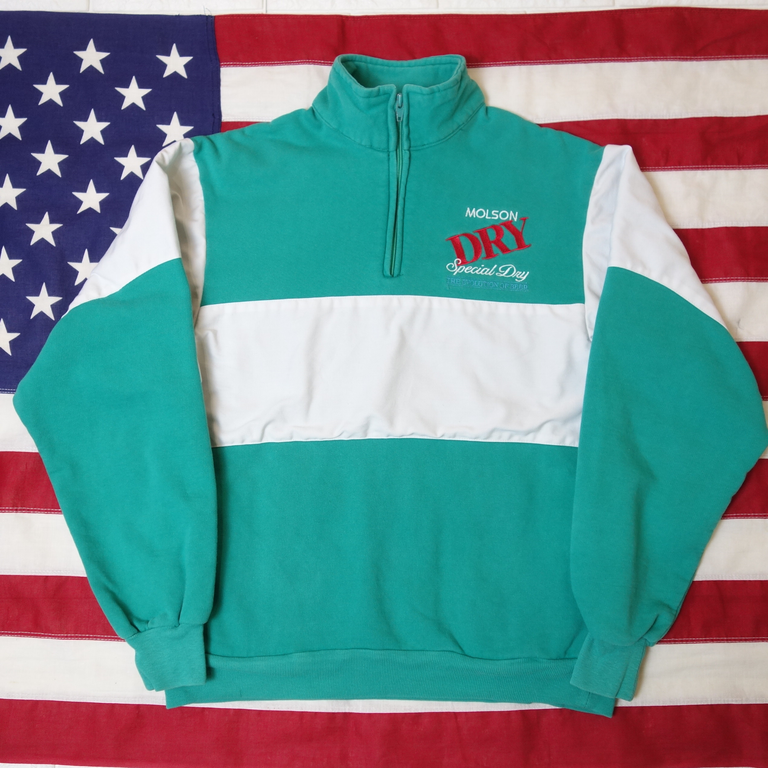 80's～ 【CANADA製】 Sweat MOLSON DRY BEER 企業ロゴ ハーフジップ