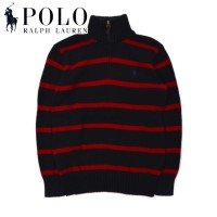 Polo by Ralph Lauren ハーフジップニット M ブラック レッド ボーダー ケーブル編みロゴ刺繍 | Vintage.City 古着屋、古着コーデ情報を発信