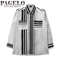 PAGELO ボタンダウンシャツ M グレー ストライプ クレイジーパターン | Vintage.City 古着屋、古着コーデ情報を発信