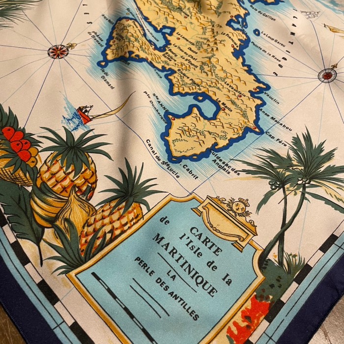 unknown スカーフ　レトロ　フランス領　カリブ海　マルティニーク島　地図柄　約71×71cm  C548 | Vintage.City 古着屋、古着コーデ情報を発信