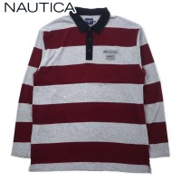 NAUTICA JEANS COMPANY 90年代 ボーダー ラガーシャツ XXL グレー ボルドー コットン ビッグサイズ | Vintage.City 古着屋、古着コーデ情報を発信