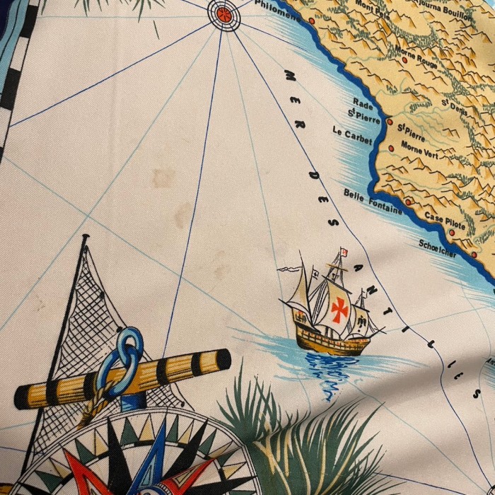 unknown スカーフ　レトロ　フランス領　カリブ海　マルティニーク島　地図柄　約71×71cm  C548 | Vintage.City 古着屋、古着コーデ情報を発信