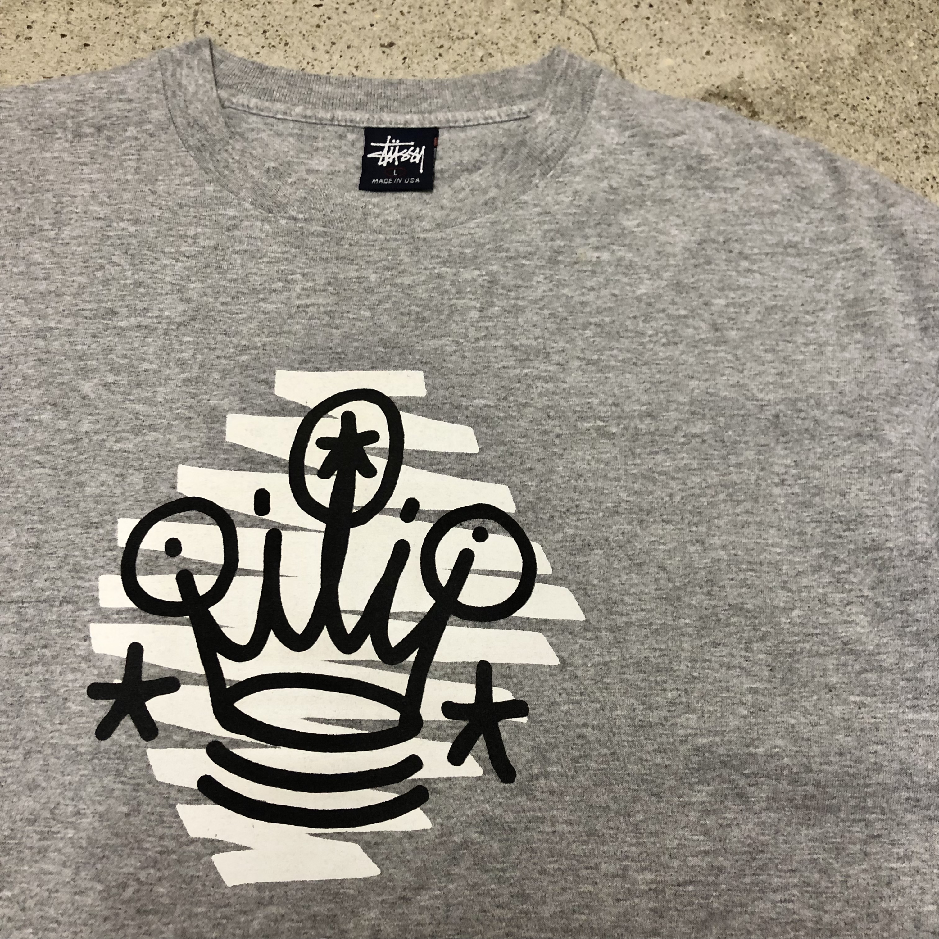 紺タグ” old stussy クラウン プリント ロンT USA製AKEstussy - T